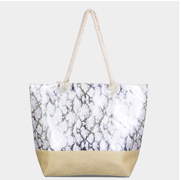 Silver Snake Print Tote