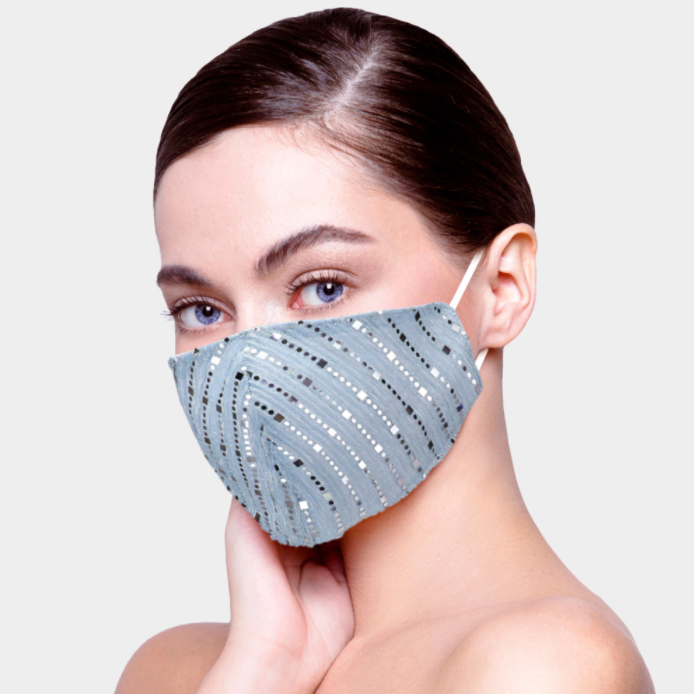 Light Gray Bling Face Covering - Adjustable Straps