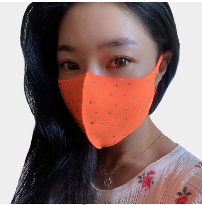 Orange Rhinestone Face Covering