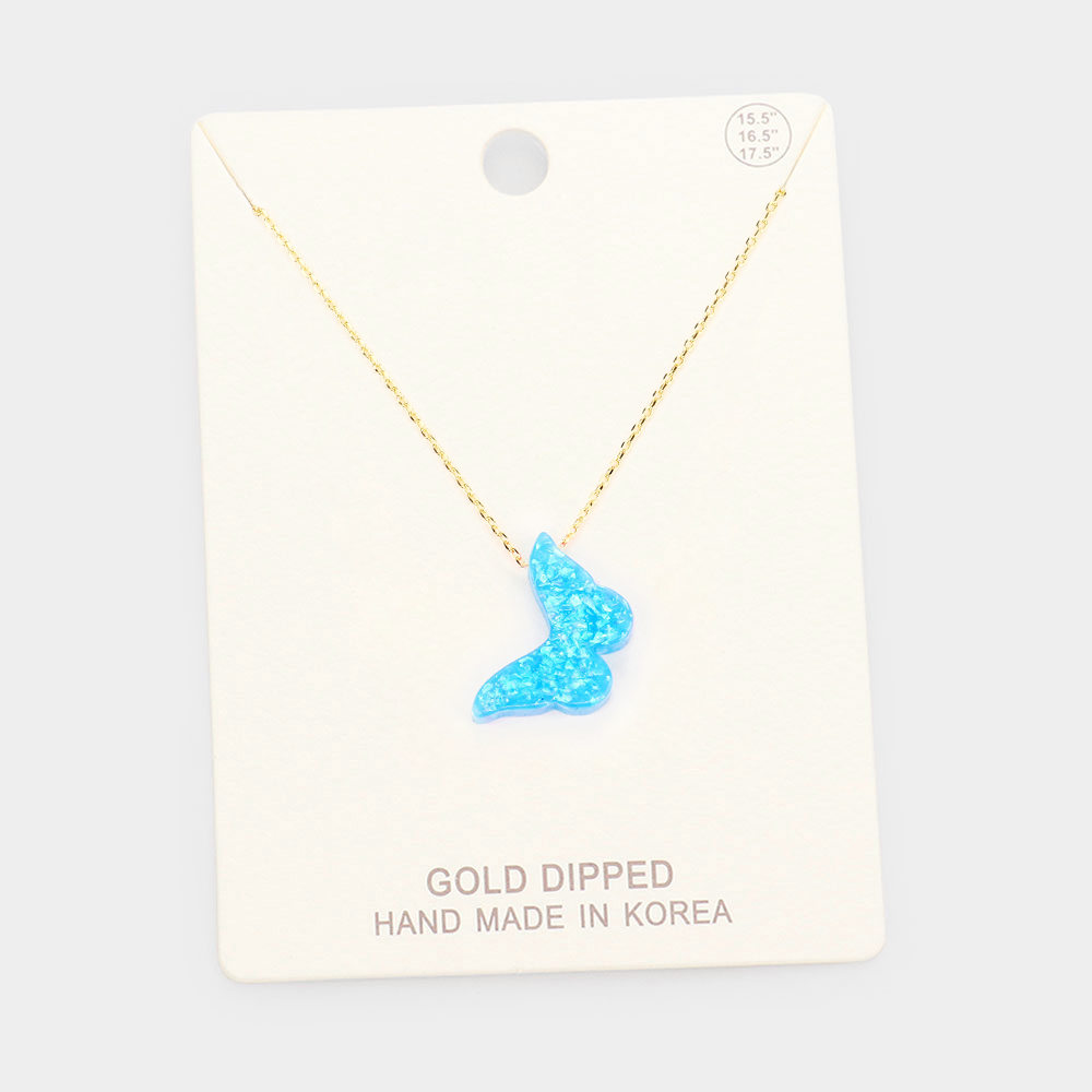 Blue Opalescent Butterfly Necklace