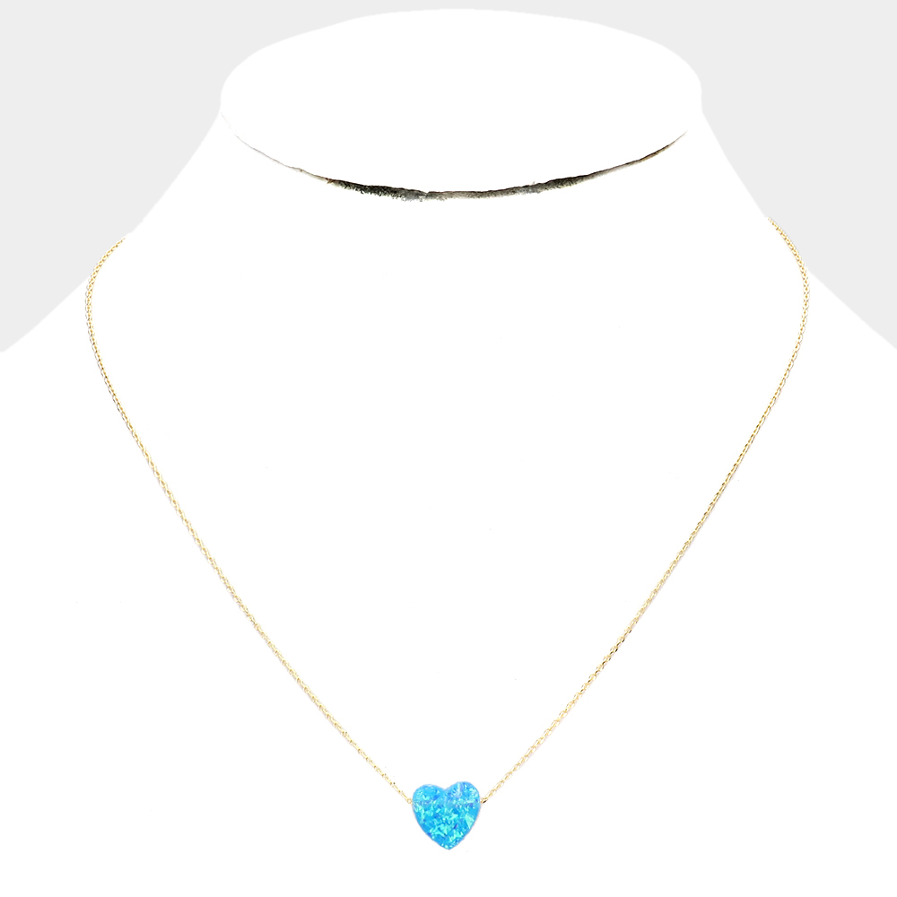 Blue Opalescent Heart Necklace