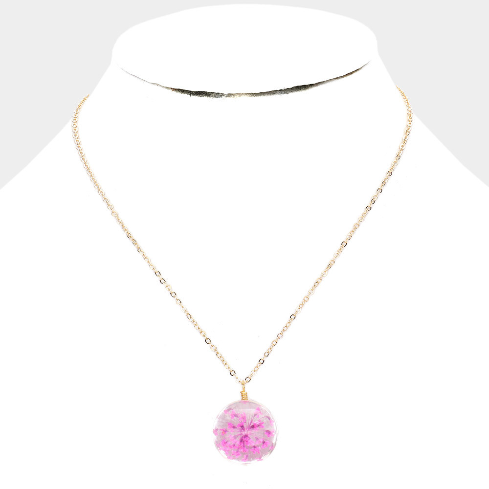 Fuschia Pressed Flower Necklace