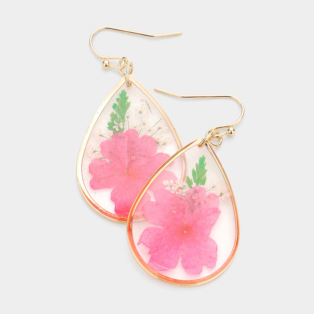 Pressed Fuschia Flower Earrings 